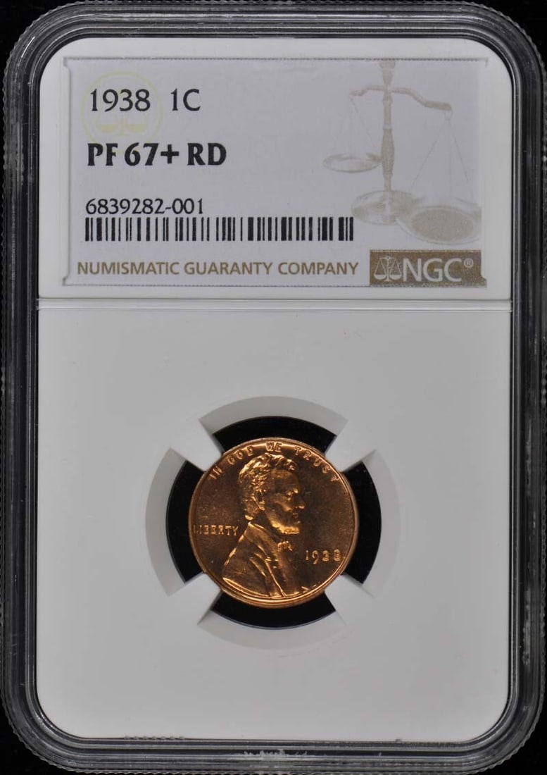 1938 Proof Lincoln Cent NGC PR67+ Red Rare Coin: 1938 Proof Lincoln Cent NGC PR67+ Red Rare Coin This stunning 1938 Wheat Reverse Lincoln Cent is a remarkable addition to any collection. Graded PR67+ by NGC, this uncirculated proof coin showcases ex