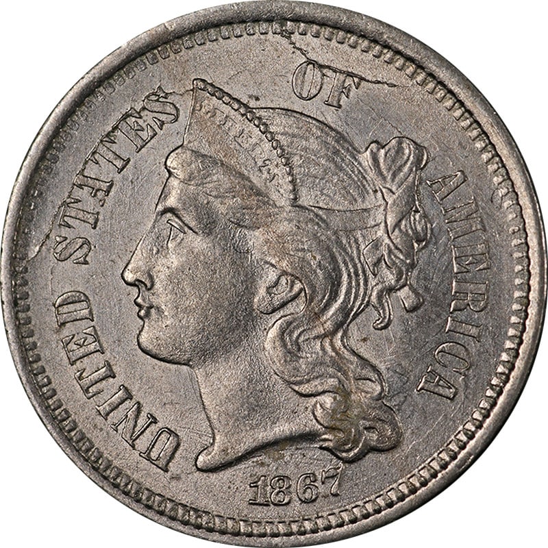 1867 Three Cent Nickel Uncertified Choice BU++ Strong Strike: 1867 Three Cent Nickel Uncertified Choice BU++ Strong Strike This stunning 1867 Three (3) Cent Nickel showcases superb eye appeal with exceptional luster and a strong strike, making it a remarkable ad