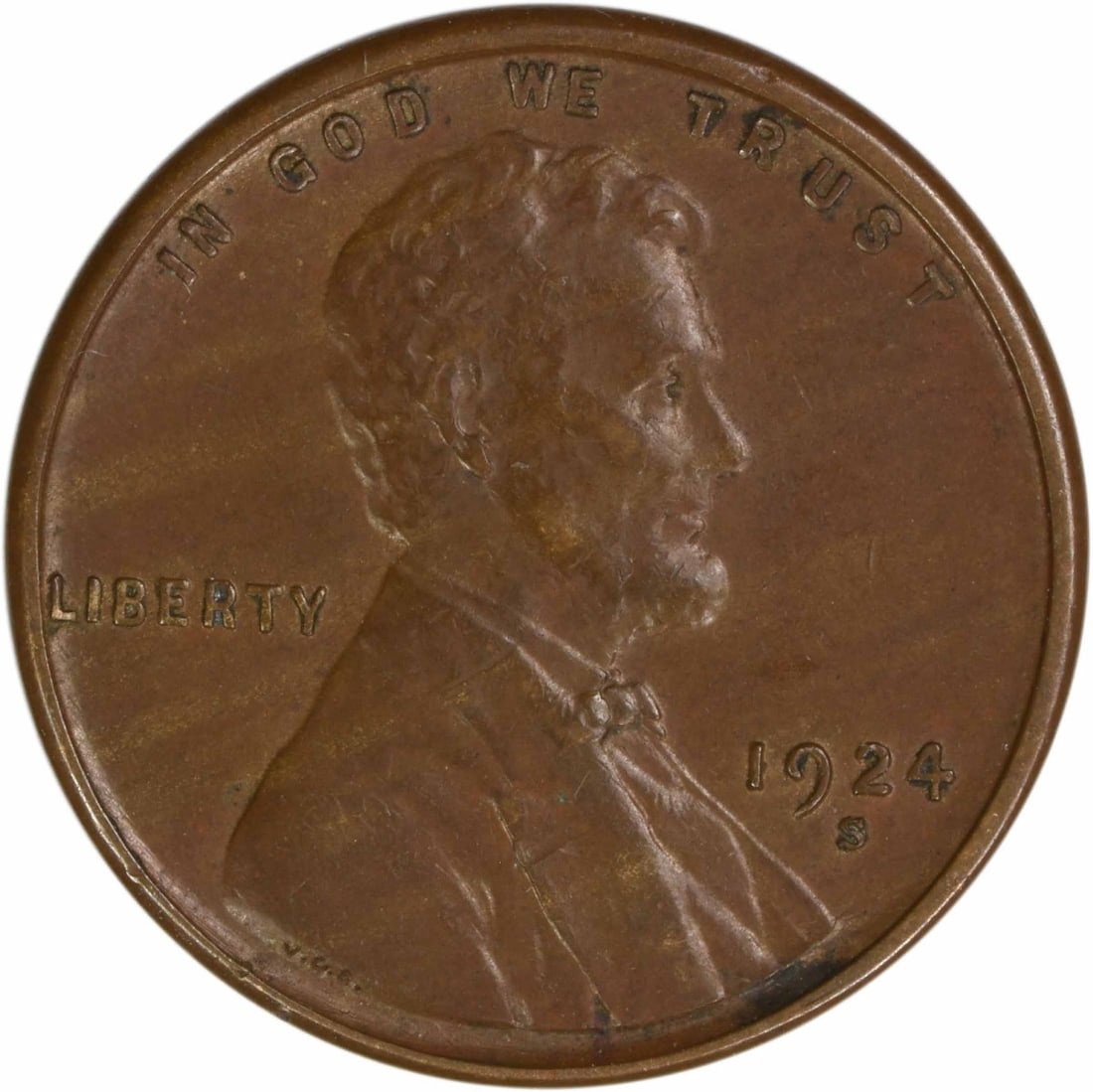1924 San Francisco Lincoln Wheat Copper Cent About Uncirculated Uncertified: 1924 San Francisco Lincoln Wheat Copper Cent About Uncirculated Uncertified This 1924-S Lincoln Wheat Cent is an uncertified, circulated coin with an About Uncirculated (AU) grade. Minted in San Franc