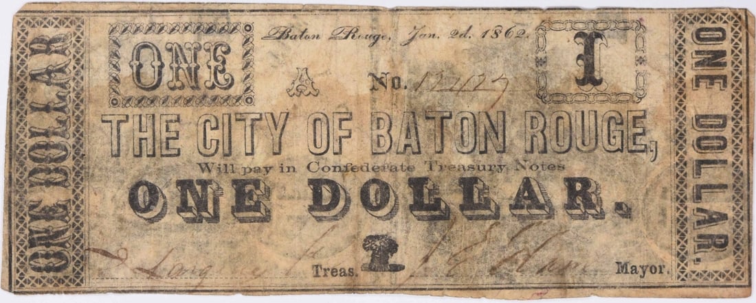 1862 Louisiana State Dollar VF Uncertified Circulated Coin: 1862 Louisiana State Dollar VF Uncertified Circulated Coin This 1862 State of Louisiana dollar is a fascinating piece of American currency history. It originates from the United States and is classifi