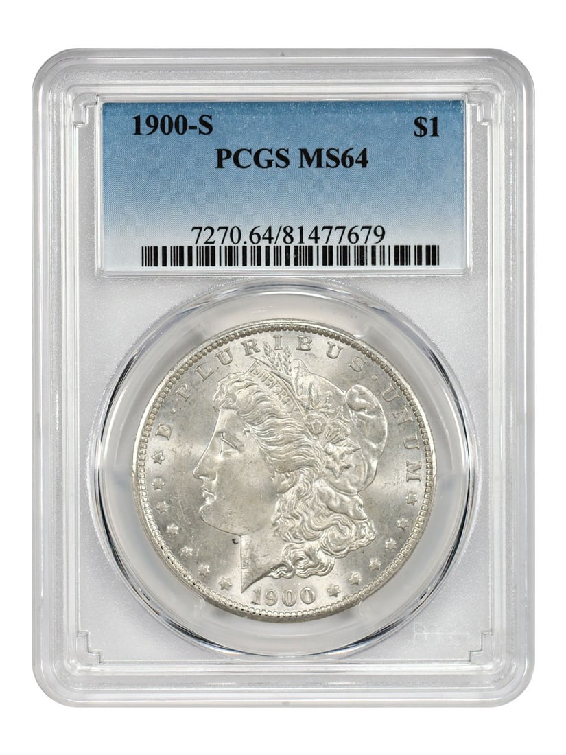 PCGS MS64 1900 San Francisco Morgan Silver Dollar: PCGS MS64 1900 San Francisco Morgan Silver Dollar This 1900-S Morgan Dollar is graded MS64 by PCGS and features a strong luster with modest toning. Struck at the San Francisco Mint, this uncirculated