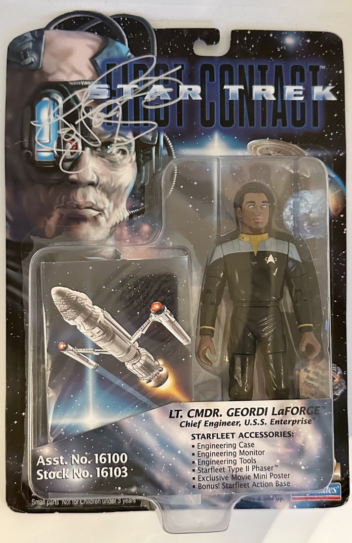 LeVar Burton Signed Geordi La Forge Star Trek Action Figure Beckett Authenticated: LeVar Burton Signed Geordi La Forge Star Trek Action Figure Beckett Authenticated This is a rare, autographed action figure of Lieutenant Commander Geordi La Forge from Star Trek: First Contact, signe