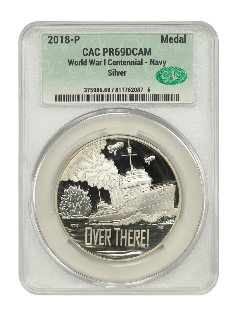 2018-P WWI Centennial Medal CACG PR69DCAM U.S. Mint Commemorative: 2018-P WWI Centennial Medal CACG PR69DCAM U.S. Mint Commemorative This 2018-P Medal commemorates the WWI Centennial, certified by CACG with a certification number of 811762087. It is graded PR69DCAM,
