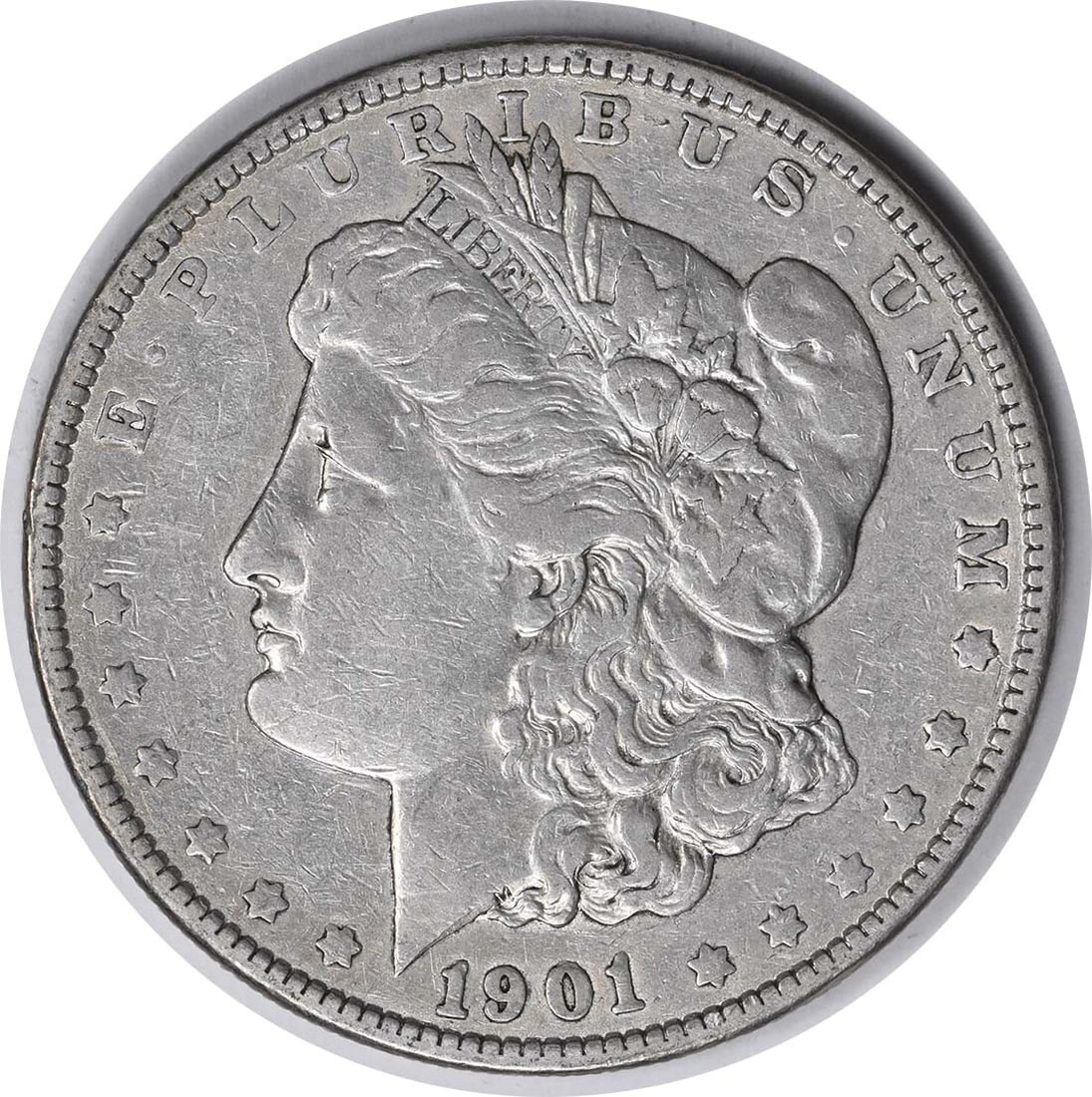 1901 VAM 5 Morgan Silver Dollar Doubled Ear 90% Silver: 1901 VAM 5 Morgan Silver Dollar Doubled Ear 90% Silver This 1901 VAM 5 Morgan Silver Dollar features a striking design by George T. Morgan, representing a significant piece in American numismatics. Th
