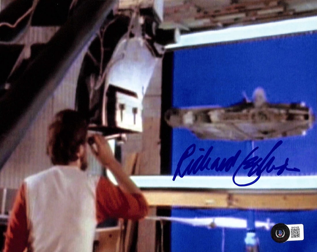 Millennium Falcon 8x10 Photo Signed by Richard Edlund with Beckett COA: Millennium Falcon 8x10 Photo Signed by Richard Edlund with Beckett COA This is an autographed 8x10 color photograph featuring the Millennium Falcon from Star Wars, signed by Richard Edlund, the ILM vi