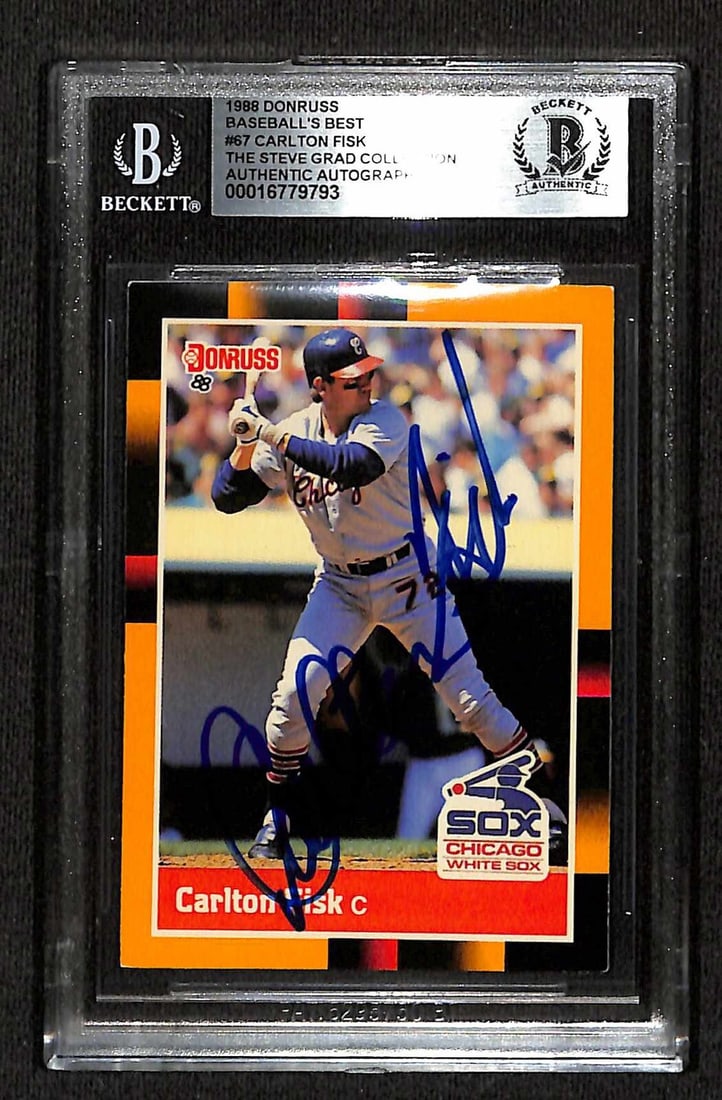 Carlton Fisk 1988 Donruss Baseball's Best #67 Signed Card Beckett Authenticated: Carlton Fisk 1988 Donruss Baseball's Best #67 Signed Card Beckett Authenticated This is a signed 1988 Donruss Baseball's Best #67 trading card featuring Carlton Fisk, the legendary Chicago White Sox c