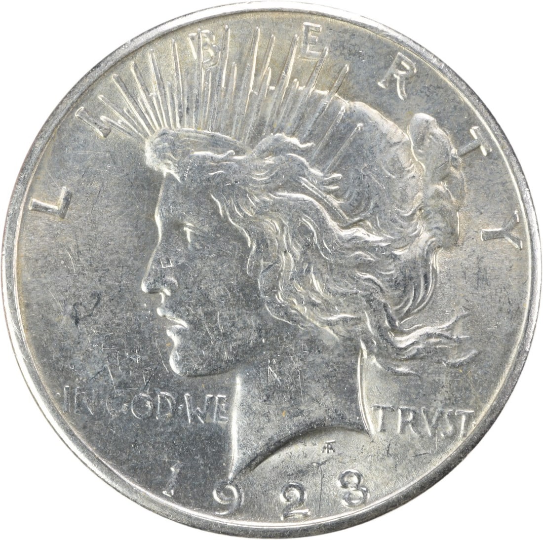 San Francisco Mint 1923 Peace Dollar AU About Uncirculated Uncertified: San Francisco Mint 1923 Peace Dollar AU About Uncirculated Uncertified This is a 1923-S Peace Silver Dollar from the San Francisco Mint, featuring the design by Anthony de Francisci. Composed of 90% s