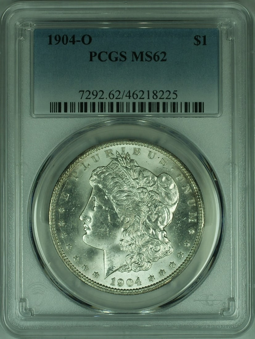 PCGS MS62 1904-O Morgan Dollar New Orleans Mint Silver Coin: PCGS MS62 1904-O Morgan Dollar New Orleans Mint Silver Coin This 1904-O Morgan Silver Dollar is graded MS-62 by PCGS and was minted in New Orleans. The coin is composed of silver with a fineness of 0.
