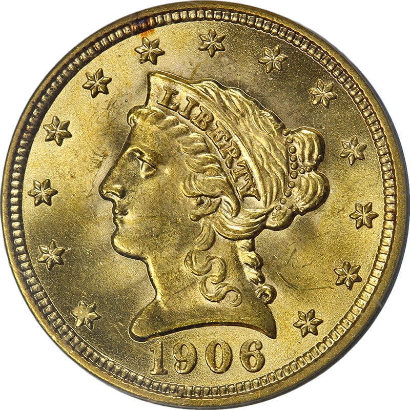 1906 $2.50 Liberty Gold Coin PCGS MS64 United States Uncirculated: 1906 $2.50 Liberty Gold Coin PCGS MS64 United States Uncirculated This original 1906 Liberty Gold $2.50 coin features superb eye appeal with fantastic luster, strong strike, and exceptional surfaces.