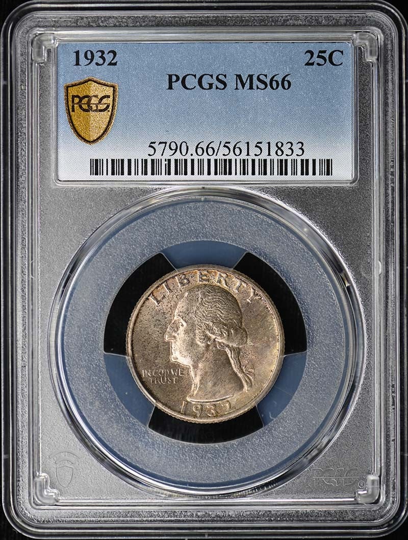 1932 Washington Quarter Uncirculated PCGS MS66 Philadelphia: 1932 Washington Quarter Uncirculated PCGS MS66 Philadelphia This 1932 Washington Quarter is certified by PCGS with a grade of MS66, indicating an uncirculated condition. Minted in Philadelphia, this p