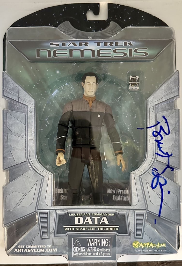Brent Spiner Signed Star Trek Nemesis Data Figure Beckett Certified: Brent Spiner Signed Star Trek Nemesis Data Figure Beckett Certified This auction features a Brent Spiner autographed action figure of "Lieutenant Commander Data" from Star Trek: Nemesis (2002), the fi