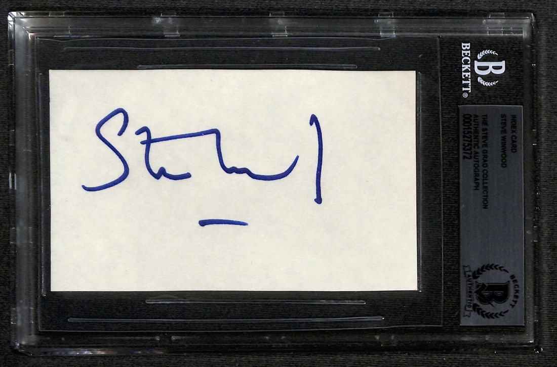 Beckett Authenticated Steve Winwood Signed 3x5 Index Card Slabbed Autograph: Beckett Authenticated Steve Winwood Signed 3x5 Index Card Slabbed Autograph This 3x5 index card features the authentic signature of musician and songwriter Steve Winwood, signed in blue permanent mark