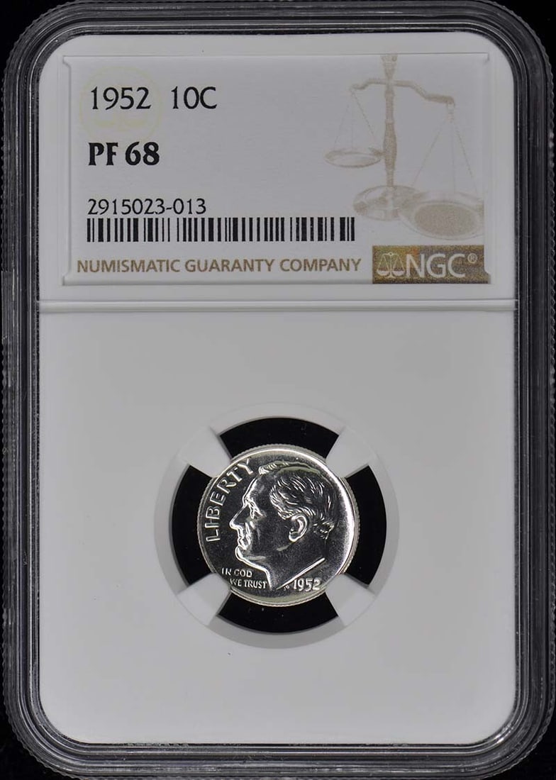 1952 Roosevelt Dime Silver NGC PR68 Uncirculated Proof Coin: 1952 Roosevelt Dime Silver NGC PR68 Uncirculated Proof Coin This 1952 Roosevelt Dime is a stunning example of numismatic excellence. Certified by NGC with a grade of PR68, this uncirculated coin featu