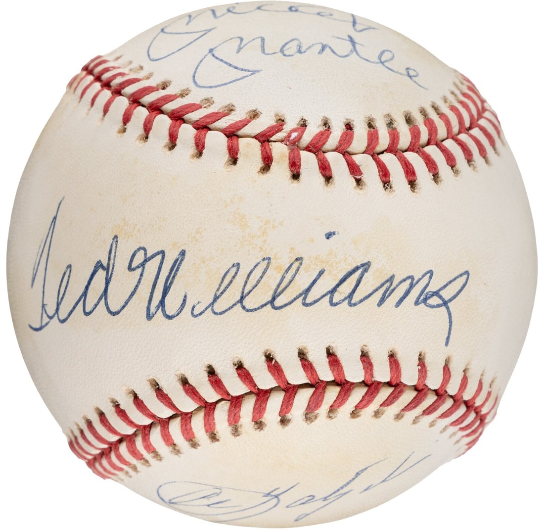 Mickey Mantle Ted Williams Carl Yastrzemski Signed Baseball UDA Beckett LOA: Mickey Mantle Ted Williams Carl Yastrzemski Signed Baseball UDA Beckett LOA This original baseball features the legendary signatures of four iconic players: Mickey Mantle, Frank Robinson, Ted Williams
