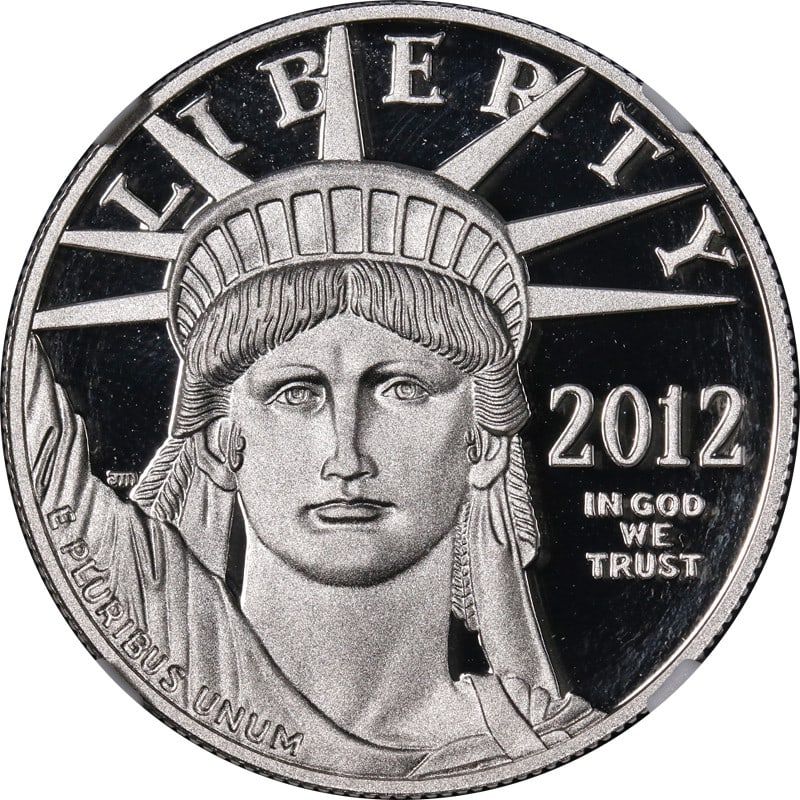 NGC PF70 Ultra Cameo 2012-W $100 Platinum Eagle Coin: NGC PF70 Ultra Cameo 2012-W $100 Platinum Eagle Coin This 2012-W Platinum American Eagle $100 coin is certified by NGC as PF70 Ultra Cameo, indicating a perfect grade with superb eye appeal, fantastic