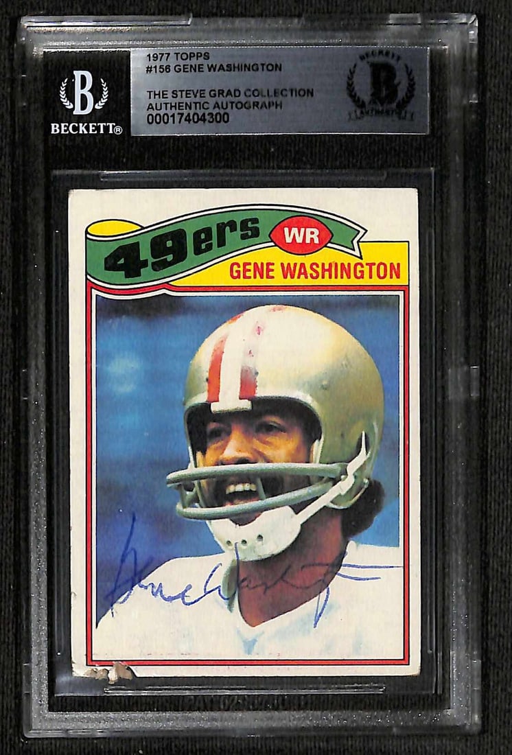 Autographed 1977 Topps #158 Football Card Gene Washington Beckett Authenticated: Autographed 1977 Topps #158 Football Card Gene Washington Beckett Authenticated This is an original 1977 Topps #158 sports trading card featuring Gene Washington of the San Francisco 49ers. The card h