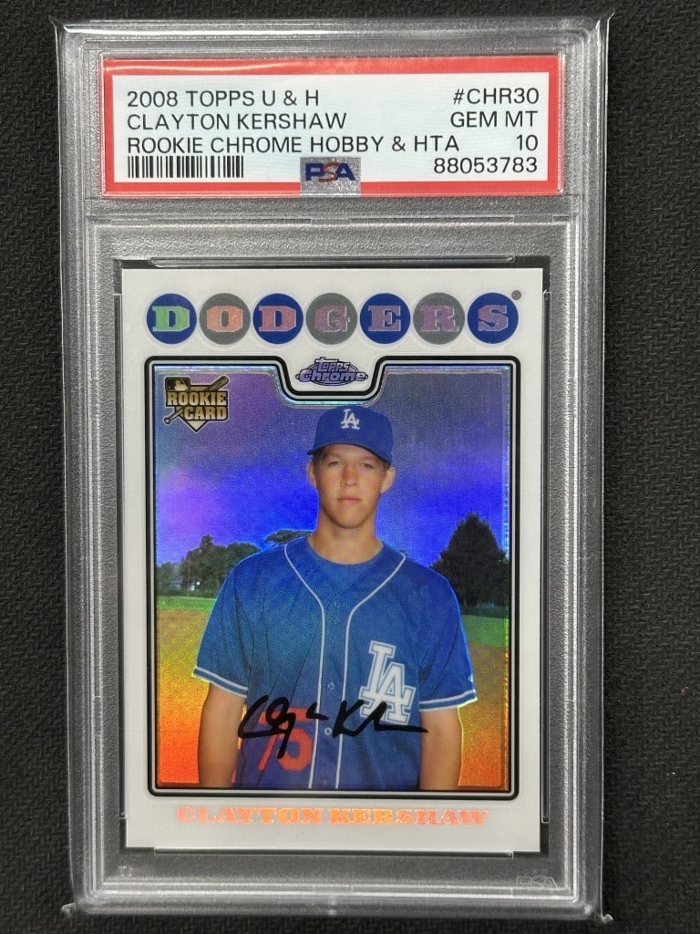 Clayton Kershaw 2008 Topps Update Rookie Chrome Refractor PSA 10: Clayton Kershaw 2008 Topps Update Rookie Chrome Refractor PSA 10 This is a Clayton Kershaw 2008 Topps Update Rookie Chrome Refractor Baseball Card graded at a PSA 10. It features the iconic pitcher fr