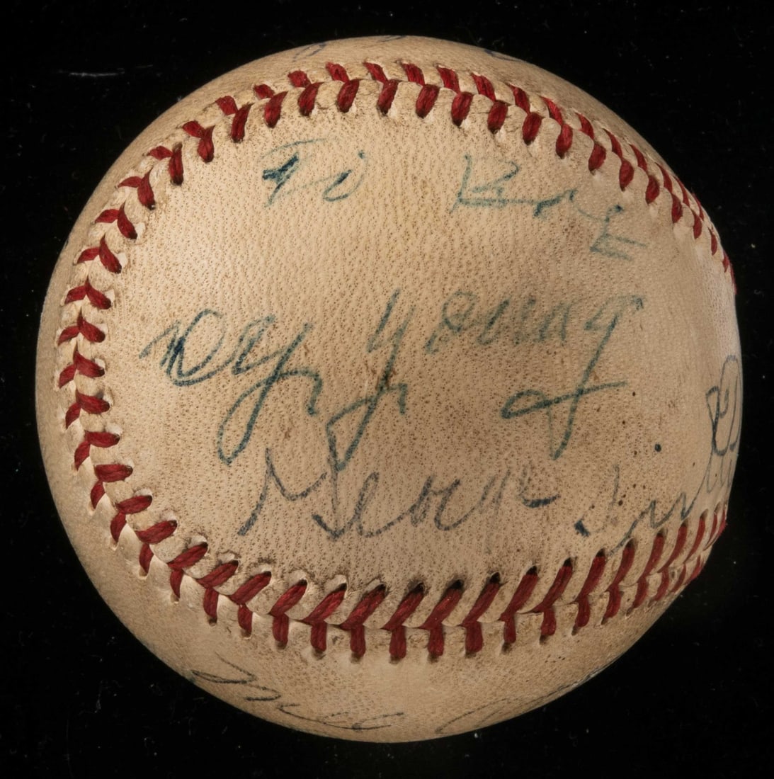 Baseball signed by Cy Young Ty Cobb and Hall of Fame players JSA LOA: Baseball signed by Cy Young Ty Cobb and Hall of Fame players JSA LOA This is an original 1960s Reach-brand baseball featuring signatures from legendary Hall of Famers including Cy Young (personalized)