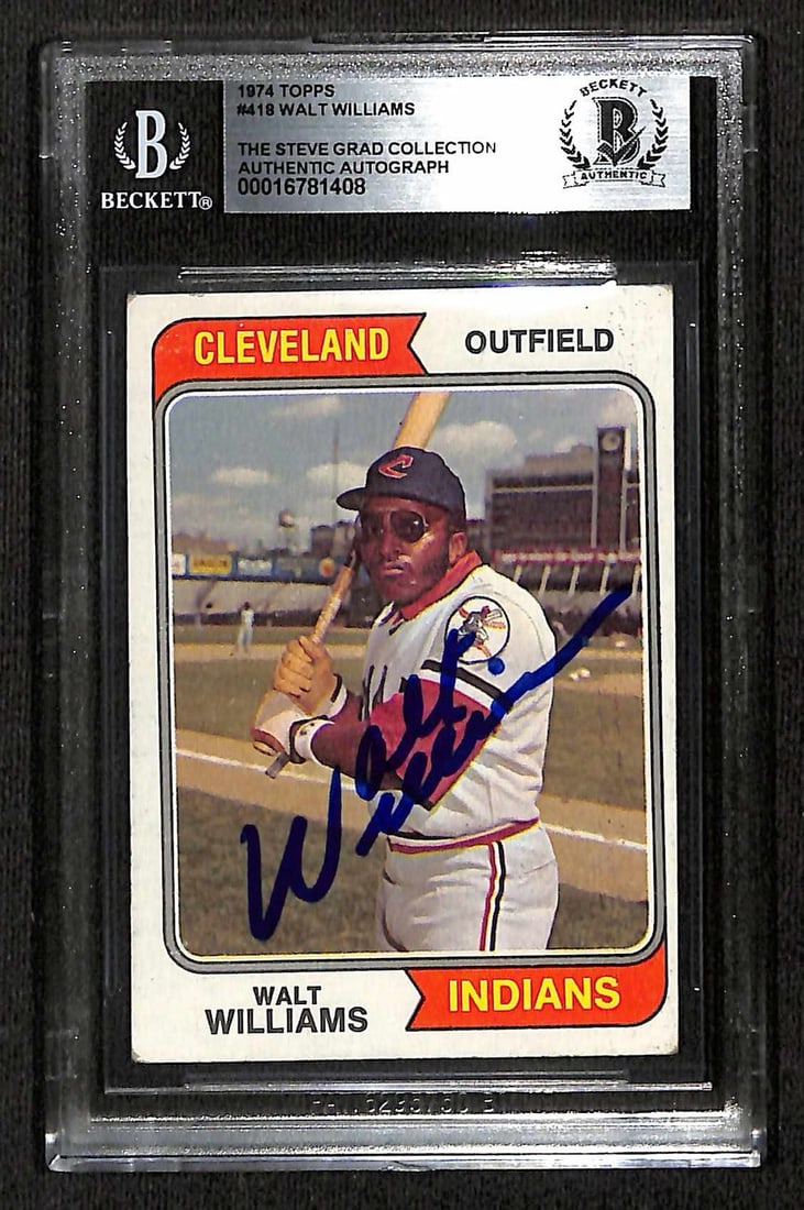 1974 Topps Walt Williams #418 Autographed Cleveland Indians Card Beckett Authenticated: 1974 Topps Walt Williams #418 Autographed Cleveland Indians Card Beckett Authenticated This is an original 1974 Topps #418 sports trading card featuring Walt Williams, former outfielder for the Clevel