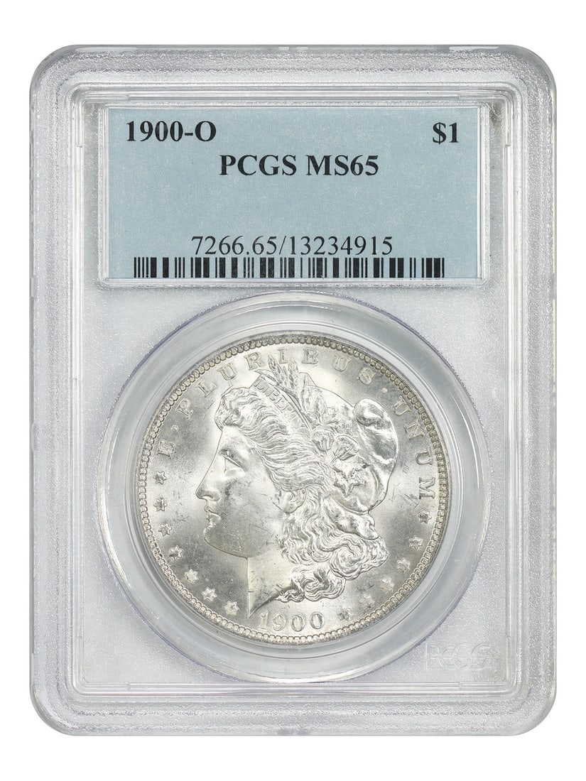 PCGS MS65 1900-O Morgan Silver Dollar from New Orleans Mint: PCGS MS65 1900-O Morgan Silver Dollar from New Orleans Mint This is a 1900-O Morgan Silver Dollar graded MS65 by PCGS. Struck at the New Orleans Mint, this uncirculated coin is recognized for being di