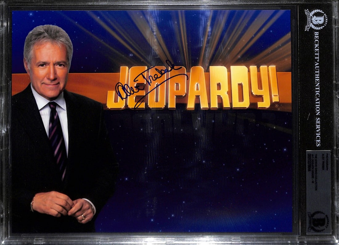 Alex Trebek Signed 8x10 Photo Beckett Authenticated Auto 10: Alex Trebek Signed 8x10 Photo Beckett Authenticated Auto 10 This is an autographed 8x10 color photograph of the iconic game show host Alex Trebek, known for his role on the TV show Jeopardy. The photo