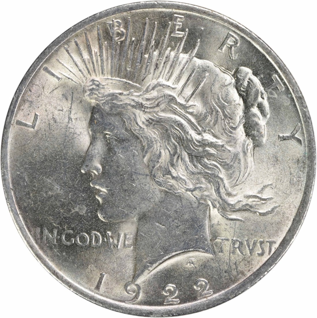 1922 Peace Silver Dollar Uncertified Brilliant Uncirculated: 1922 Peace Silver Dollar Uncertified Brilliant Uncirculated This 1922 Peace Silver Dollar is a stunning piece of numismatic history. Struck in the United States, this coin is uncirculated and boasts a