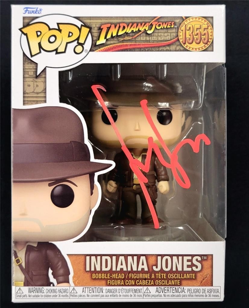 Indiana Jones Funko Pop 1355 Harrison Ford Autographed Figure Beckett Authenticated: Indiana Jones Funko Pop 1355 Harrison Ford Autographed Figure Beckett Authenticated This is an original Indiana Jones Funko Pop Figure number 1355, signed by Harrison Ford. The autograph has been auth