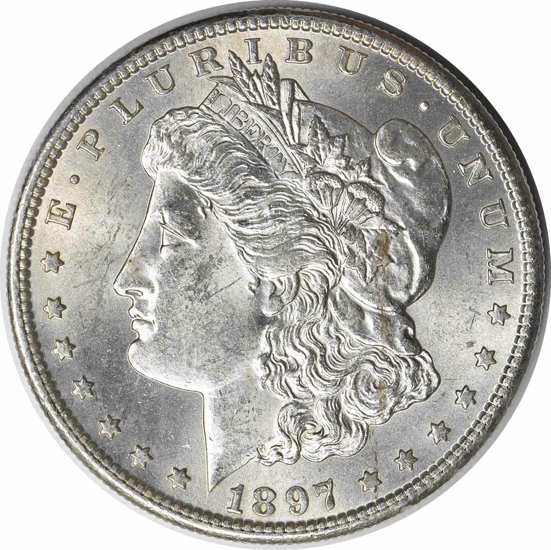 1897-S Morgan Silver Dollar Choice BU Uncertified Silver Coin: 1897-S Morgan Silver Dollar Choice BU Uncertified Silver Coin This 1897-S Morgan Silver Dollar is a stunning piece, showcasing a grade of Choice Brilliant Uncirculated (BU). Its composition is entirel