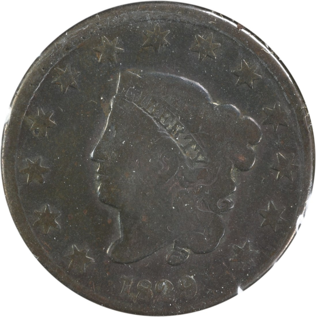 1829 Coronet Head Large Cent N-5 Variety Copper Coin Philadelphia Mint: 1829 Coronet Head Large Cent N-5 Variety Copper Coin Philadelphia Mint This 1829 Coronet Head Large Cent features the medium letter N-5 variety and is graded VG. Struck in copper at the Philadelphia M