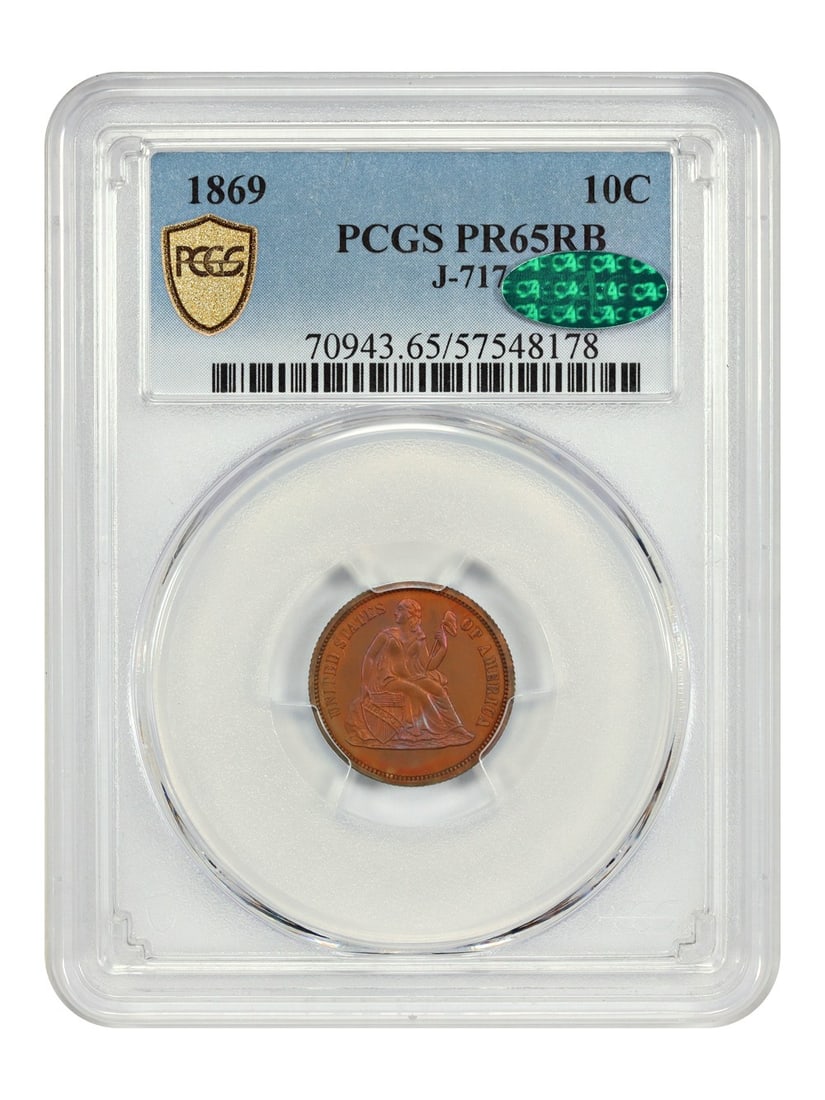 1869 J-717 Ten Cent Pattern Coin PCGS CAC PR65RB Koulz's Alloy Design (1 of 4)