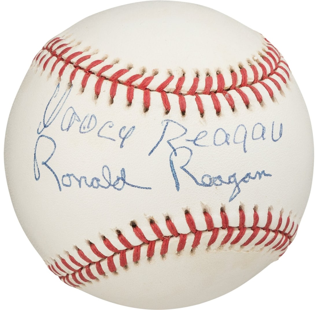 Presidential Signed Baseball Reagan & Nancy PSA/DNA Gem Mint 10: Presidential Signed Baseball Reagan & Nancy PSA/DNA Gem Mint 10 This Official American League baseball features the signatures of President Ronald Reagan and First Lady Nancy Reagan, making it a remar