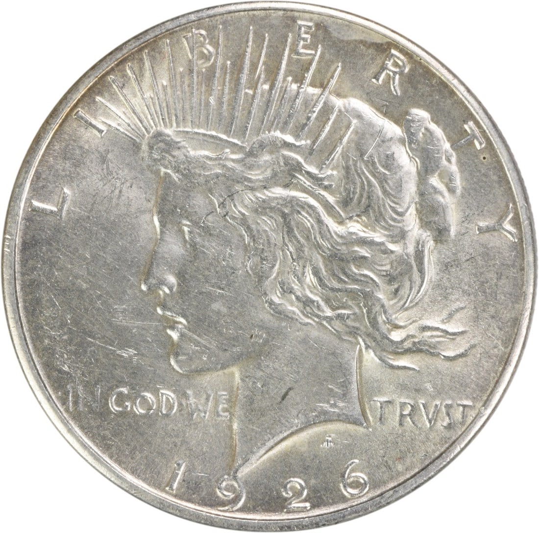 1926-S Peace Silver Dollar AU Uncertified 90% Silver Coin: 1926-S Peace Silver Dollar AU Uncertified 90% Silver Coin This 1926-S Peace Silver Dollar showcases historical significance and beauty, featuring a design by Anthony de Francisci. The coin is part of