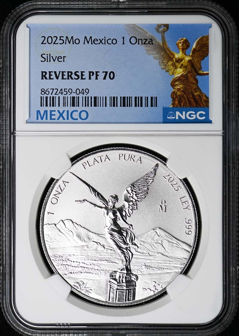 2025 Mexico Silver Libertad NGC Reverse Proof PR70 With 1900 Mintage: 2025 Mexico Silver Libertad NGC Reverse Proof PR70 With 1900 Mintage This 2025 Mo Mexico Onza Silver Libertad coin is certified by NGC with a grade of PR70, indicating it is in un-used, perfect condit
