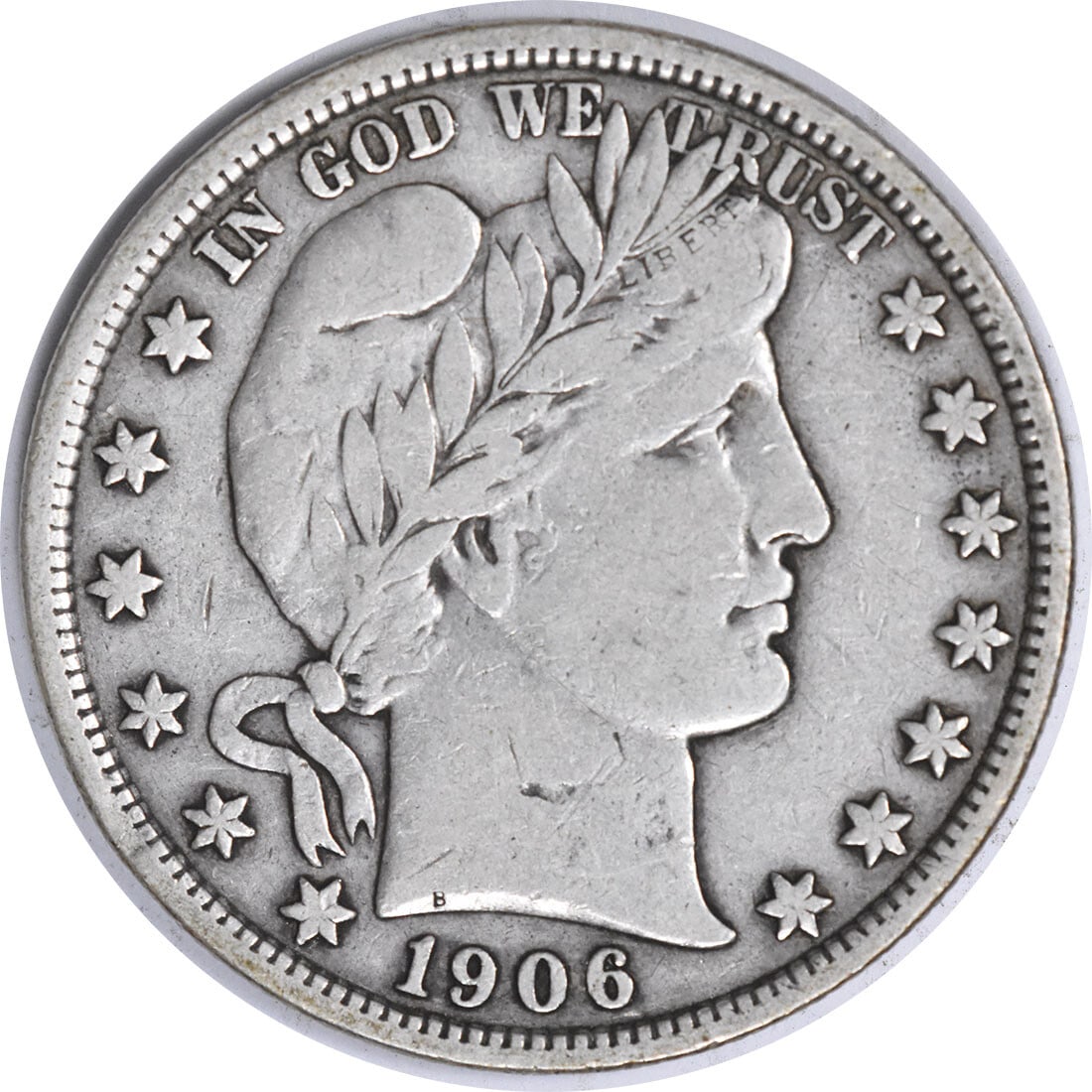 1906-D Barber Silver Half Dollar 50C Uncertified by Charles E Barber: 1906-D Barber Silver Half Dollar 50C Uncertified by Charles E Barber This 1906-D Barber Silver Half Dollar is a classic piece of American numismatics. Struck at the Denver Mint, this coin features the