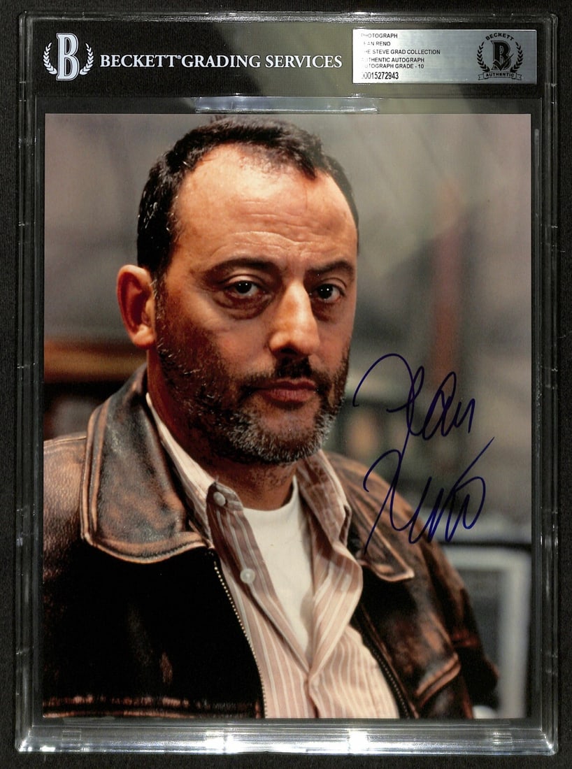 Jean Reno Signed Godzilla 8x10 Photo Perfect 10 Beckett Slab: Jean Reno Signed Godzilla 8x10 Photo Perfect 10 Beckett Slab This is an autographed 8x10 color photograph of actor Jean Reno from the movie Godzilla, signed in blue ink permanent marker. The autograph