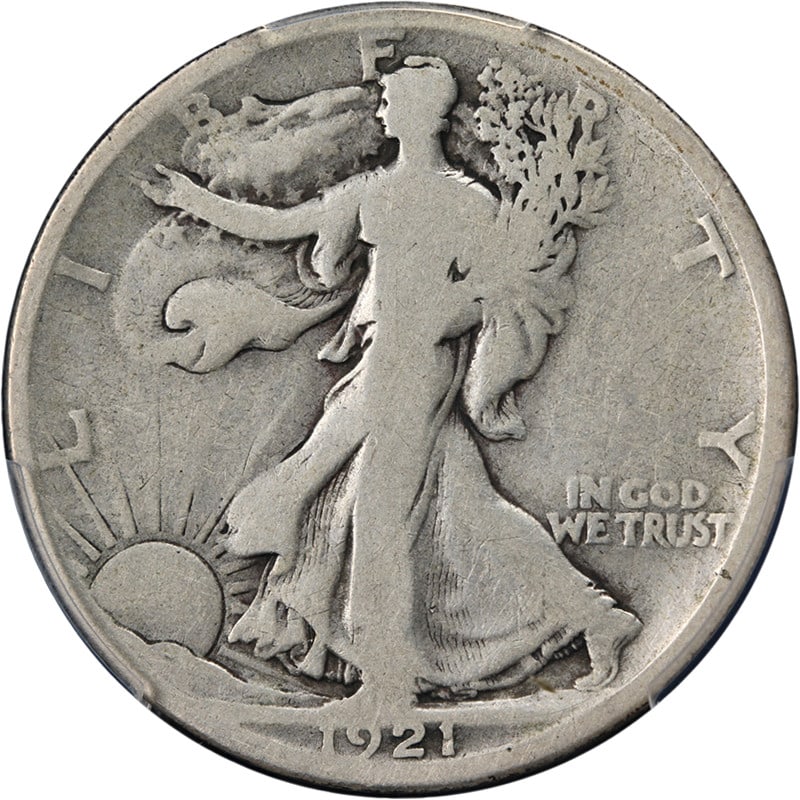 PCGS G04 1921-D Walking Liberty Silver Half Dollar Key Date: PCGS G04 1921-D Walking Liberty Silver Half Dollar Key Date This is an original 1921-D Walking Liberty Half Dollar graded G04 by PCGS. The coin features attractive color, pleasing surfaces, and a stro