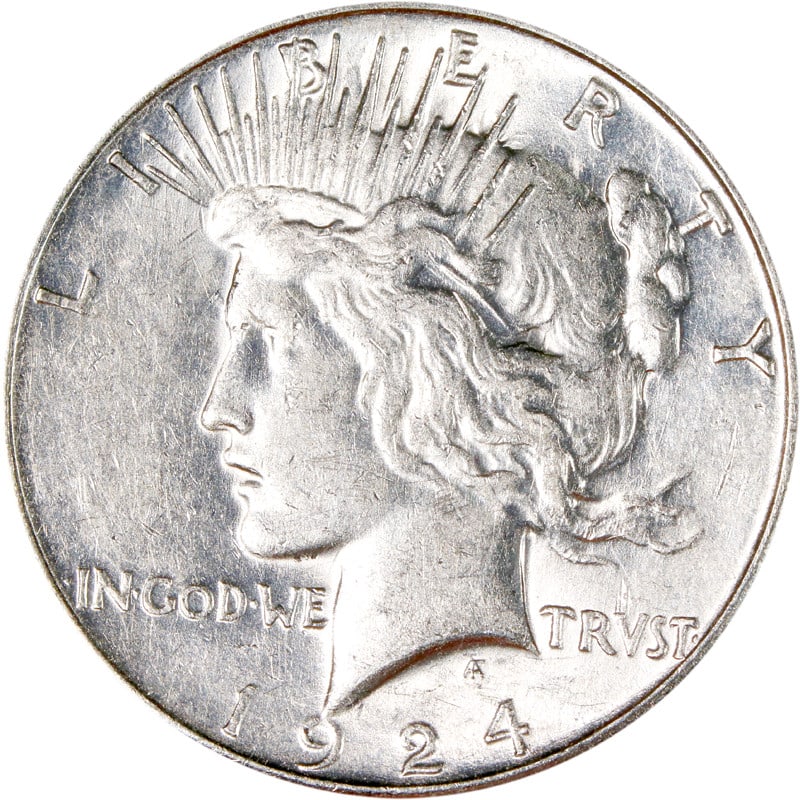 San Francisco Mint 1924 Silver Peace Dollar Coin United States: San Francisco Mint 1924 Silver Peace Dollar Coin United States This 1924-S Peace Dollar is a circulated pre-owned coin minted in San Francisco. It is composed of silver and originates from the United