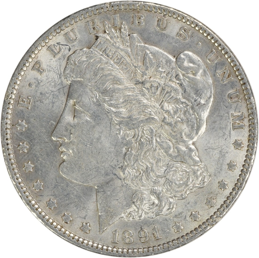 1891 Morgan Silver Dollar AU Uncertified Coin by George T. Morgan: 1891 Morgan Silver Dollar AU Uncertified Coin by George T. Morgan This 1891 Morgan Silver Dollar is a stunning example of American coinage, featuring a classic design by George T. Morgan. It showcases
