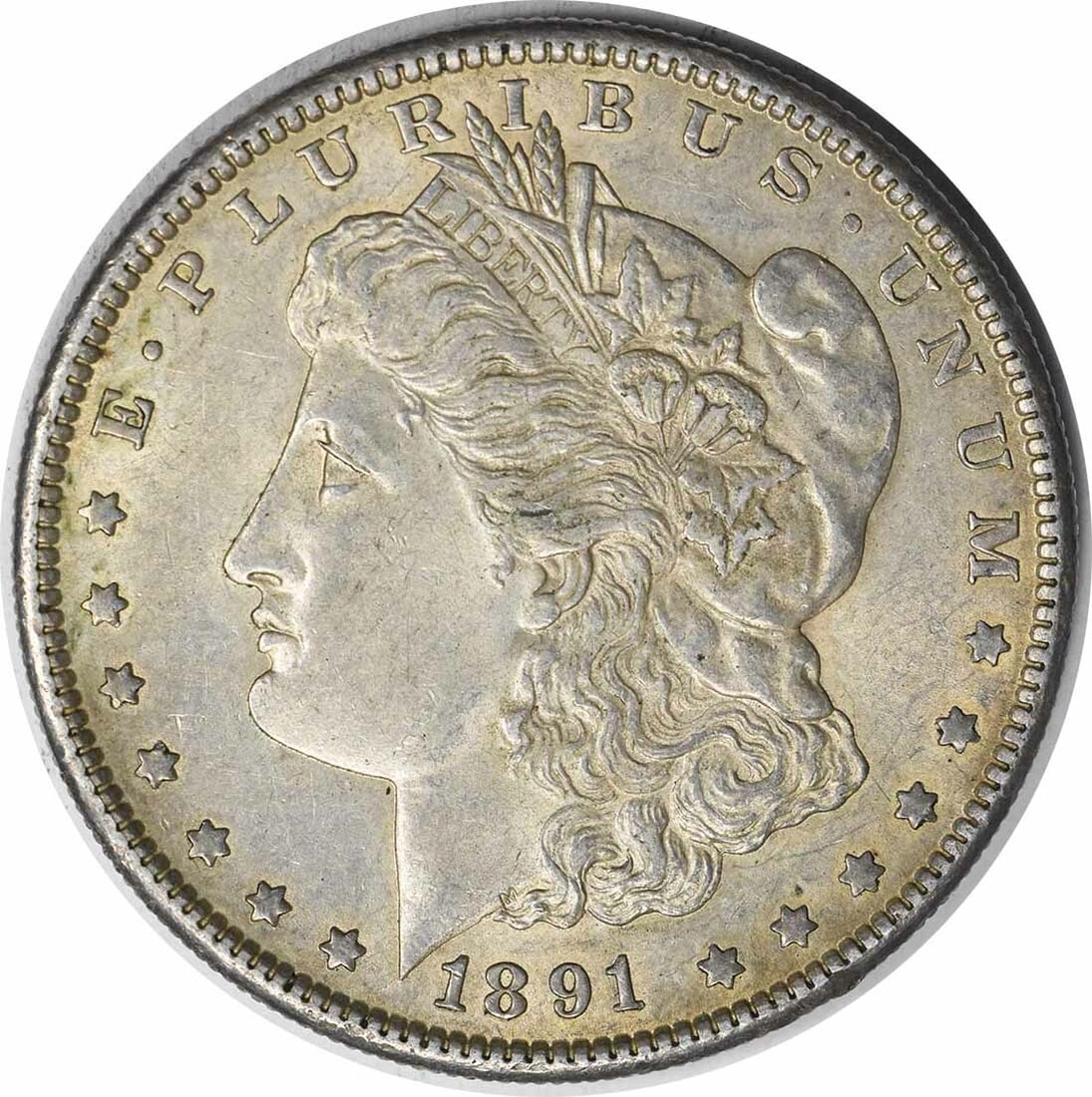 1891 San Francisco Morgan Dollar AU Grade 90 Silver Uncertified: 1891 San Francisco Morgan Dollar AU Grade 90 Silver Uncertified This 1891-S Morgan Silver Dollar is an attractive example from the San Francisco Mint. Composed of 90% silver and 10% copper, this circu