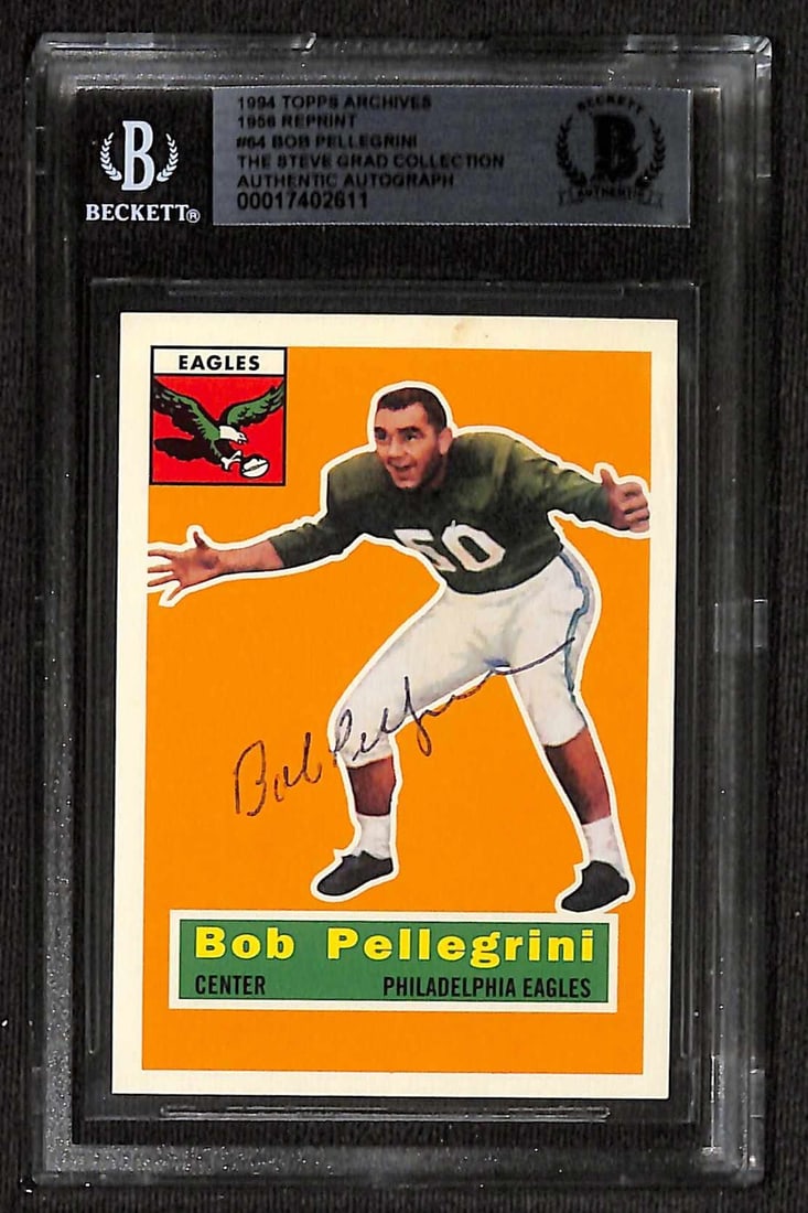 Bob Pellegrini Signed 1994 Topps Archives 1956 #64 Football Card Beckett Authenticated: Bob Pellegrini Signed 1994 Topps Archives 1956 #64 Football Card Beckett Authenticated This is an autographed 1994 Topps Archives 1956 #64 sports trading card featuring Bob Pellegrini, the former cent