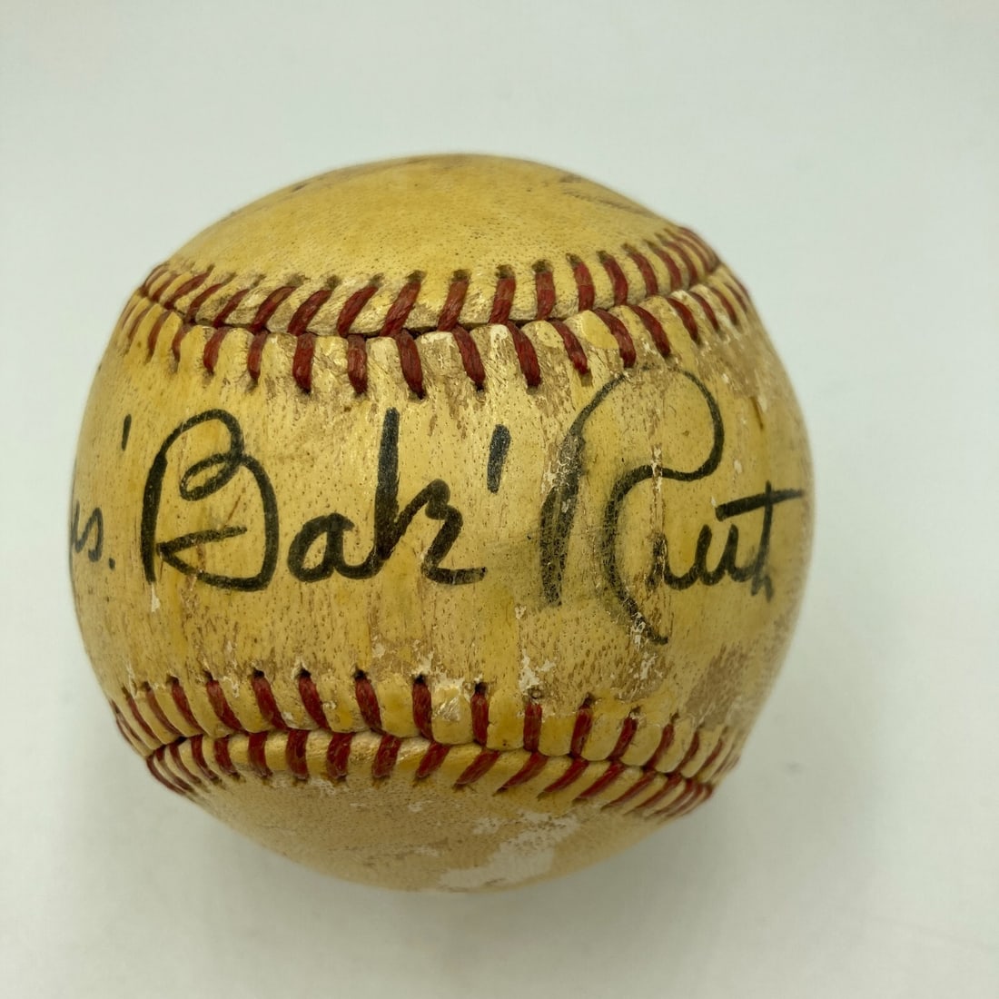 Mrs Babe Ruth Signed 1950s Minor League Baseball with JSA COA: Mrs Babe Ruth Signed 1950s Minor League Baseball with JSA COA This is an original autographed baseball from the 1950s, signed by Mrs. Babe Ruth. The baseball is a minor league product and includes a f