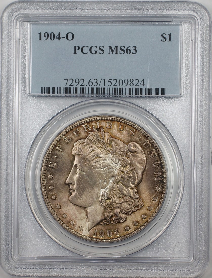 PCGS MS-63 1904-O Morgan Dollar Silver Coin from New Orleans Mint Toned: PCGS MS-63 1904-O Morgan Dollar Silver Coin from New Orleans Mint Toned This 1904-O Morgan Silver Dollar is a $1 coin from the United States, minted in New Orleans. It is composed of silver and has be