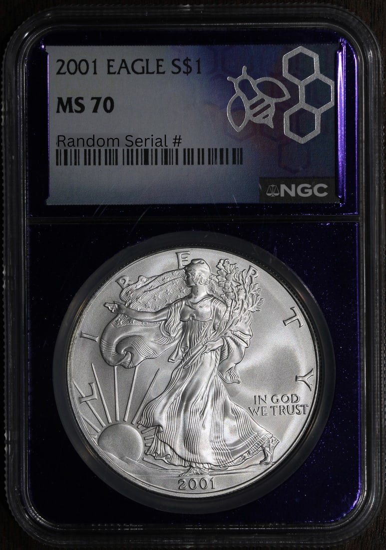 2001 MS70 American Silver Eagle 1 oz NGC Certified Coin: 2001 MS70 American Silver Eagle 1 oz NGC Certified Coin This stunning 2001 American Silver Eagle coin showcases exceptional quality with a perfect grade of MS 70. Made from 1 oz of .999 fine silver, t