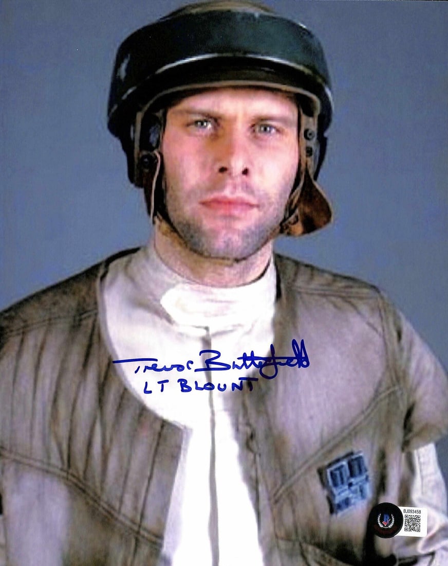 Autographed 8x10 Photo Trevor Butterfield as Lieutenant Blount Star Wars Beckett Authenticated: Autographed 8x10 Photo Trevor Butterfield as Lieutenant Blount Star Wars Beckett Authenticated This is an original 8x10 photograph autographed by Trevor Butterfield, who portrayed Lieutenant Blount in