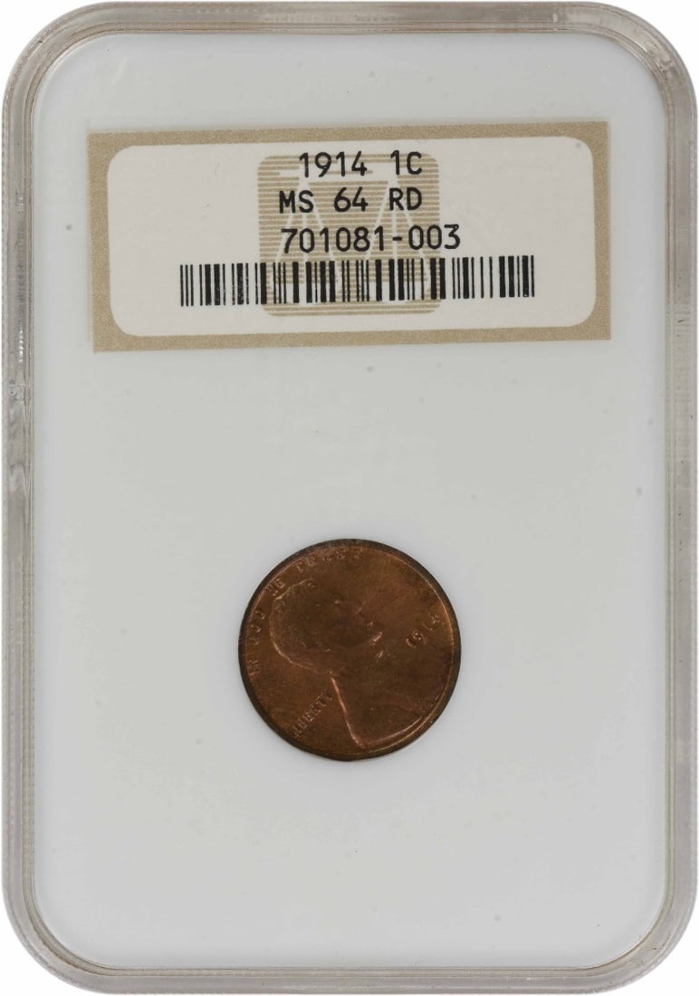 NGC MS64 Red 1914 Lincoln Wheat Penny United States Copper Coin: NGC MS64 Red 1914 Lincoln Wheat Penny United States Copper Coin This 1914 Lincoln Wheat Cent is an uncirculated coin graded MS64RD by NGC. Struck in copper with no mint mark, this small cent originate