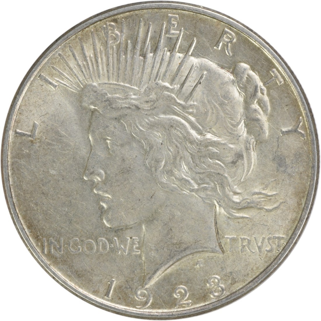1923 Peace Dollar AU Uncertified 90% Silver Coin: 1923 Peace Dollar AU Uncertified 90% Silver Coin This 1923 Peace Silver Dollar features a stunning design by Anthony de Francisci, showcasing the iconic image of Liberty. It is an AU (Almost Uncircula