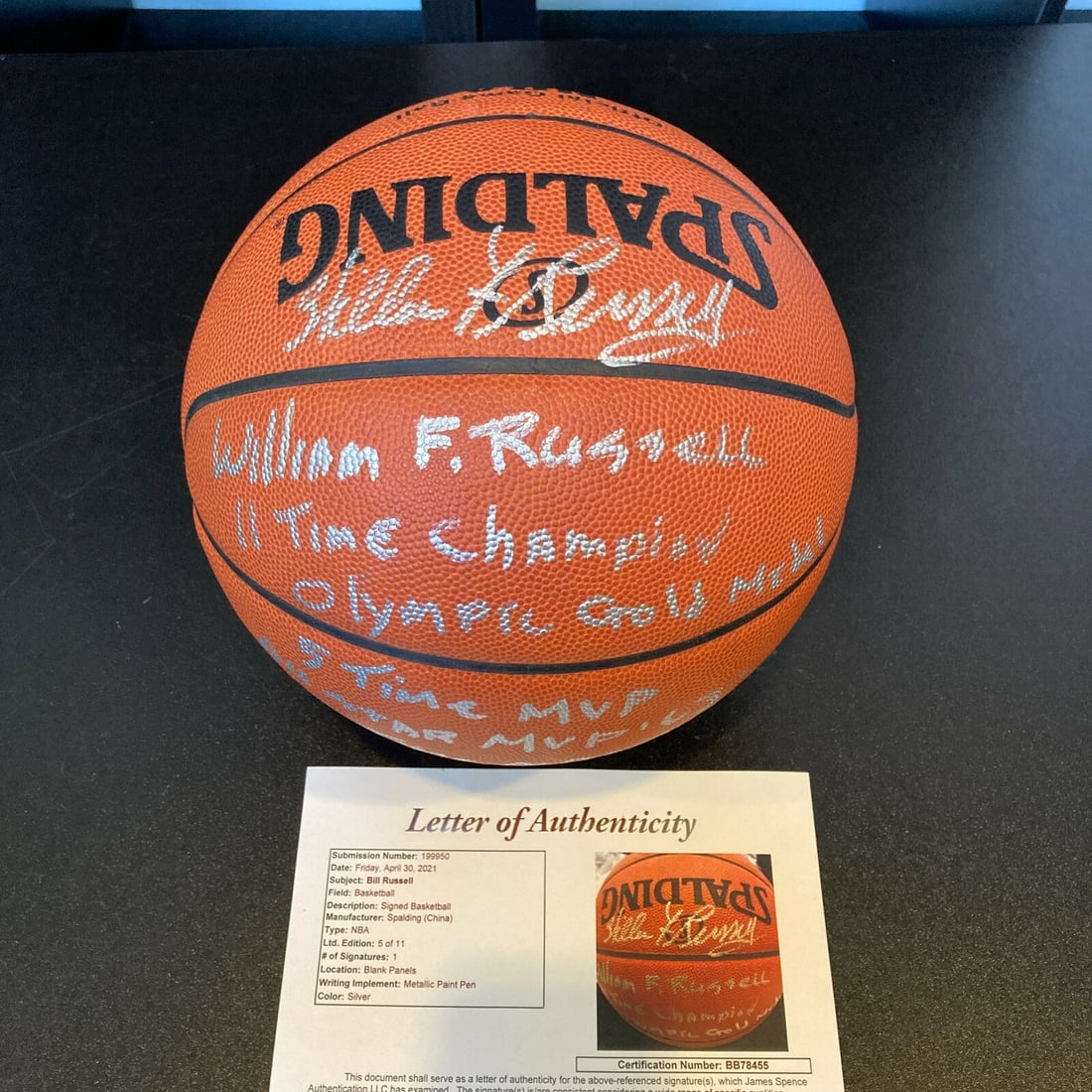 Bill Russell Signed Limited-Edition Stat Basketball 5/11 JSA Authenticated: Bill Russell Signed Limited-Edition Stat Basketball 5/11 JSA Authenticated This extraordinary limited-edition Bill Russell signed basketball is a must-have for any serious NBA collector. Authenticated