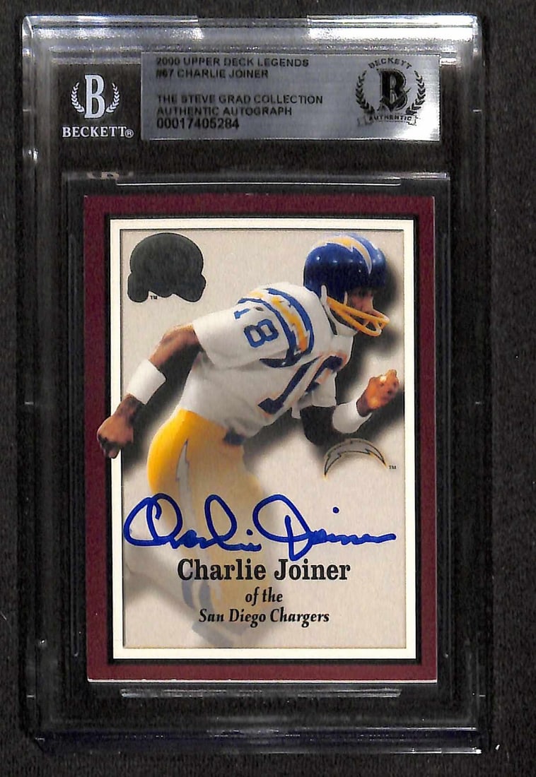 Charlie Joiner Signed 2000 Upper Deck Legends #67 Card Beckett Authenticated: Charlie Joiner Signed 2000 Upper Deck Legends #67 Card Beckett Authenticated This is a signed 2000 Upper Deck Legends #67 sports trading card featuring Charlie Joiner, the renowned San Diego Chargers