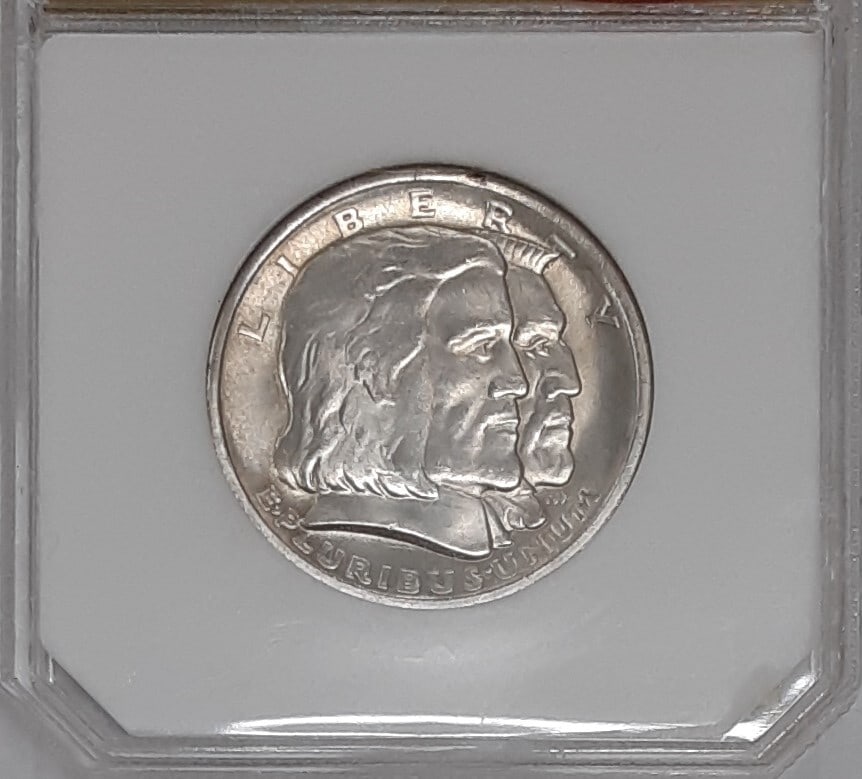 Uncirculated 1936 Long Island Silver 50 Cent Commemorative Coin: Uncirculated 1936 Long Island Silver 50 Cent Commemorative Coin This is a 1936 Long Island Tercentenary Commemorative Silver Half Dollar, minted in Philadelphia. The coin is uncirculated and comes in