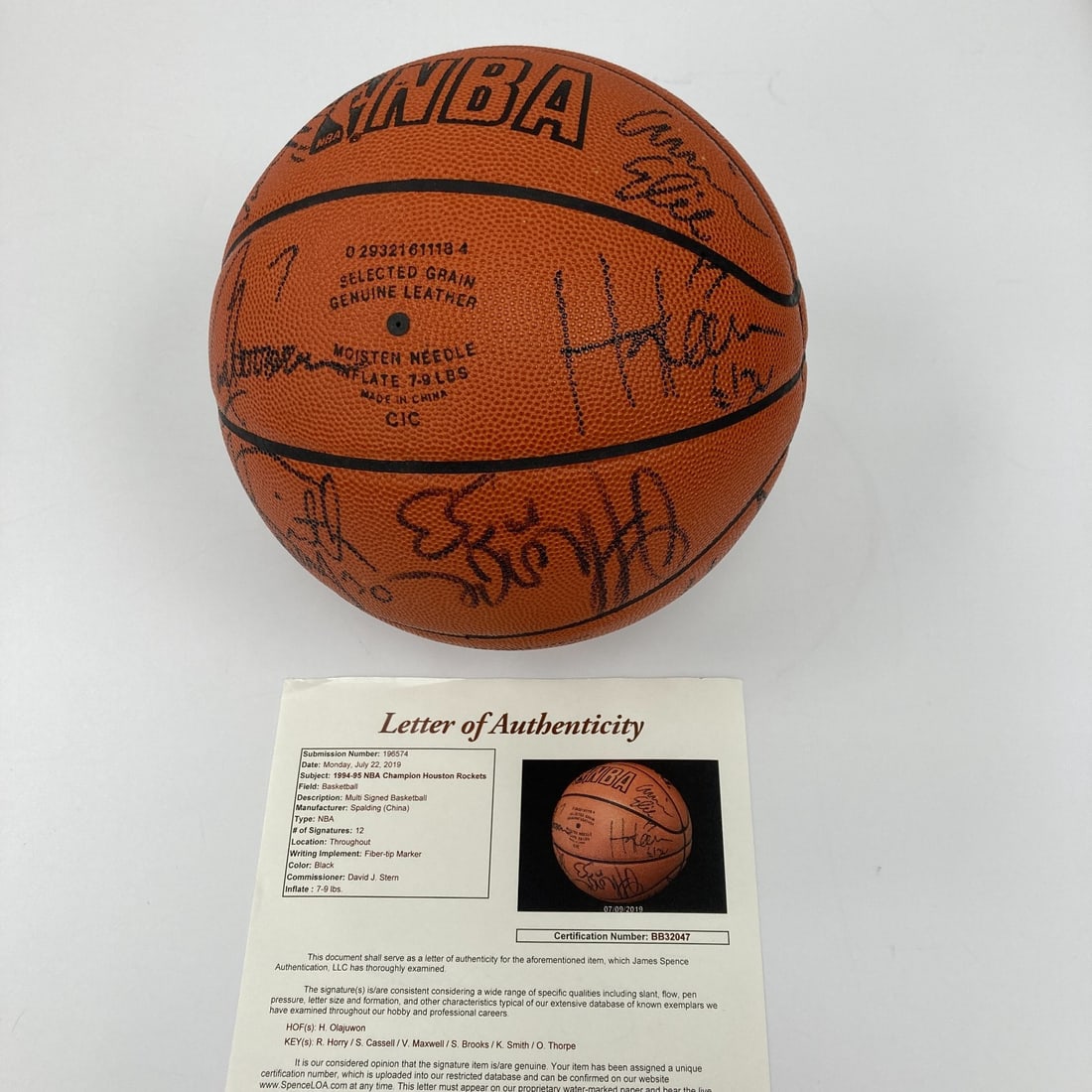 1994 Houston Rockets Team Signed Basketball with JSA COA: 1994 Houston Rockets Team Signed Basketball with JSA COA Celebrate the legacy of the 1994 NBA Champion Houston Rockets with this official game basketball, signed by the entire team. This unique piece